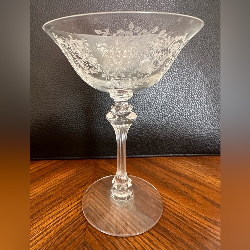 tiffin-franciscan cherokee rose vintage  crystal champagne/tall sherbet glasses